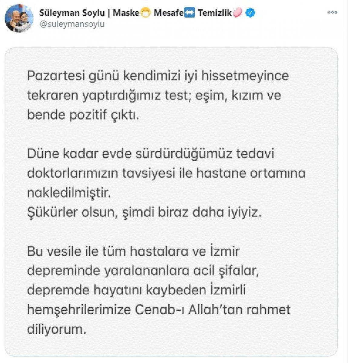 İçişleri Bakanı Süleyman Soylu koronavirüse yakalandı