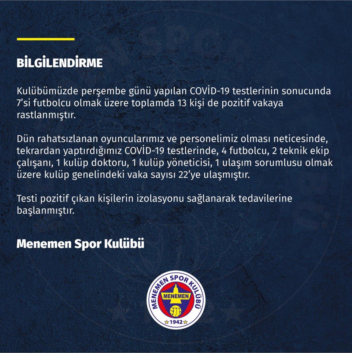 Menemenspor'da toplam vaka sayısı 22 oldu