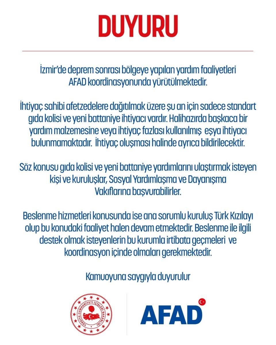 AFAD: Sadece gıda kolisi ve battaniyeye ihtiyaç var