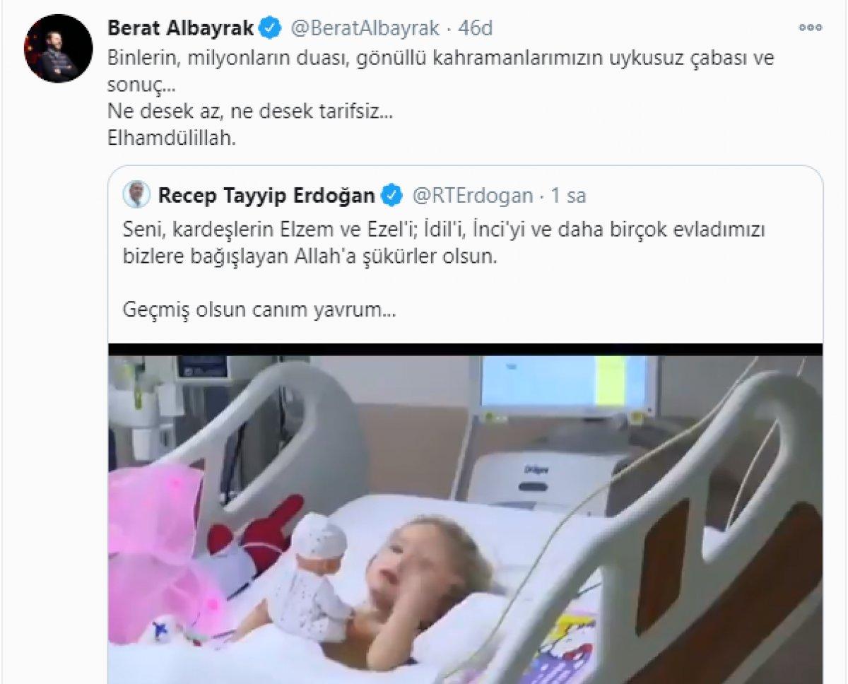 Hazine ve Maliye Bakanı Berat Albayrak'tan Elif paylaşımı