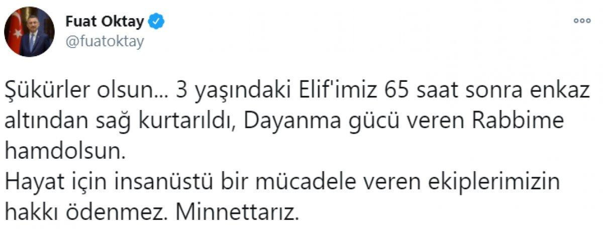 Fuat Oktay'dan Elif Perinçek paylaşımı: Şükürler olsun