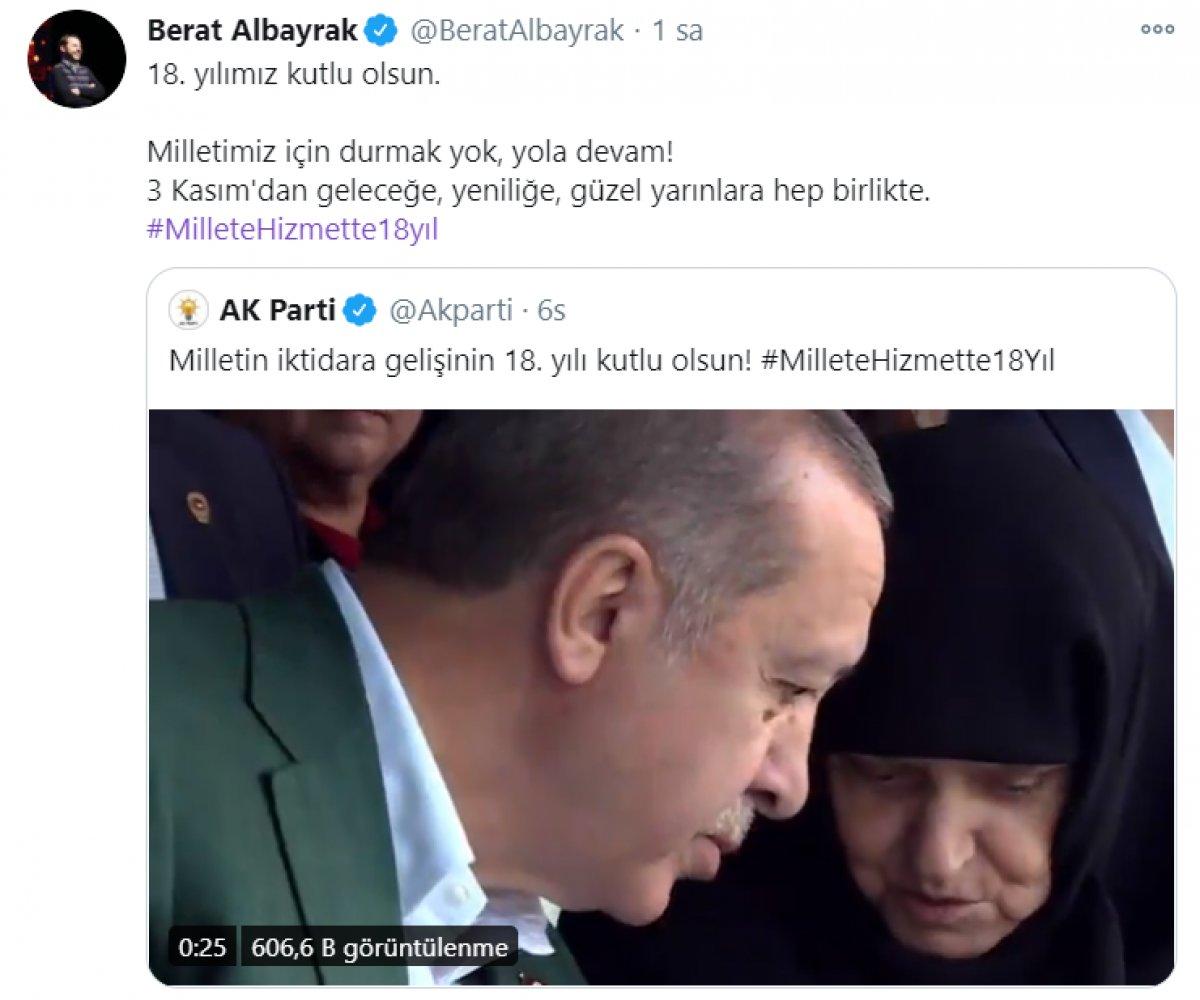 Berat Albayrak, AK Parti'nin iktidara gelişinin 18'inci yılını kutladı