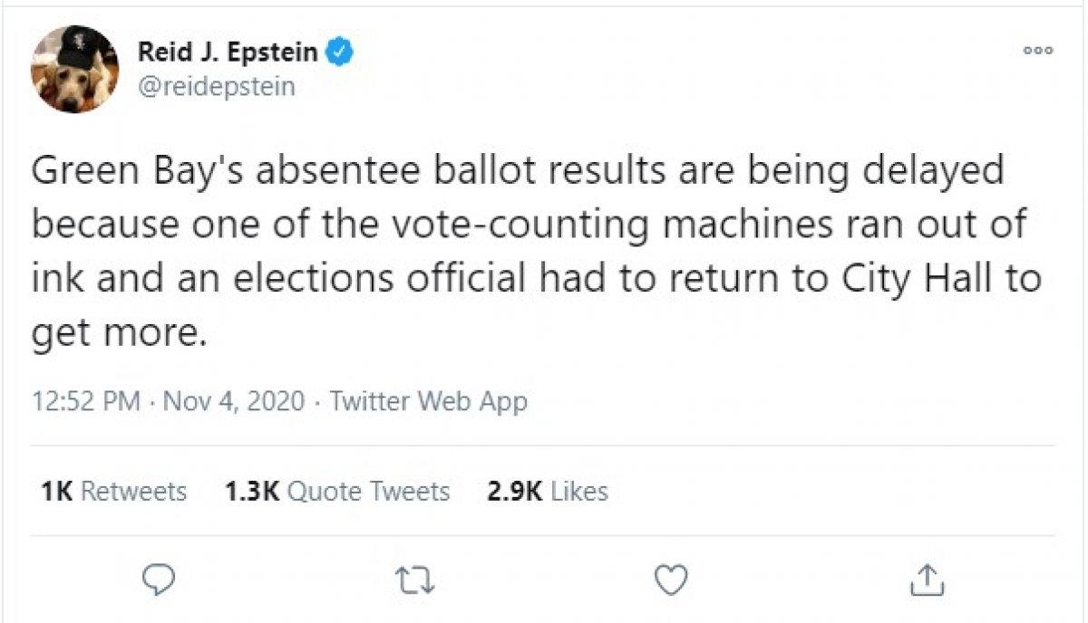 Wisconsin’de oy sayımına mürekkep bittiği için ara verildi