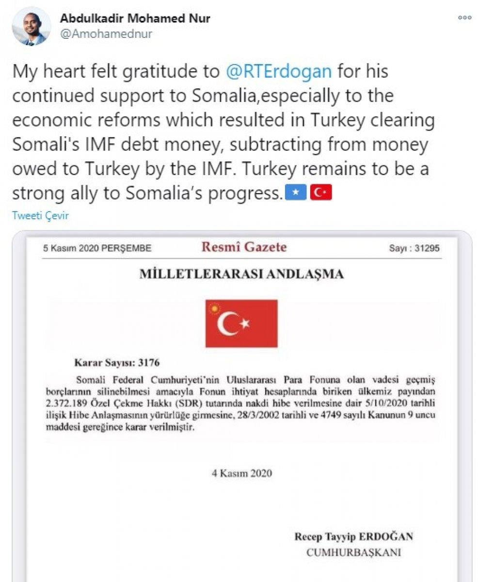 Türkiye, Somali'nin IMF'ye olan borcunu sildirdi