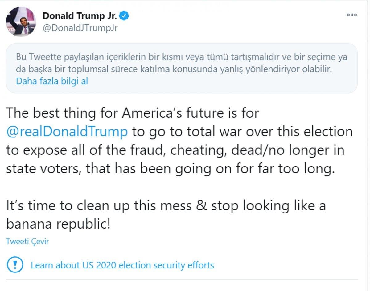 Trump’ın oğlu, babasını oylar için savaşmaya çağırdı