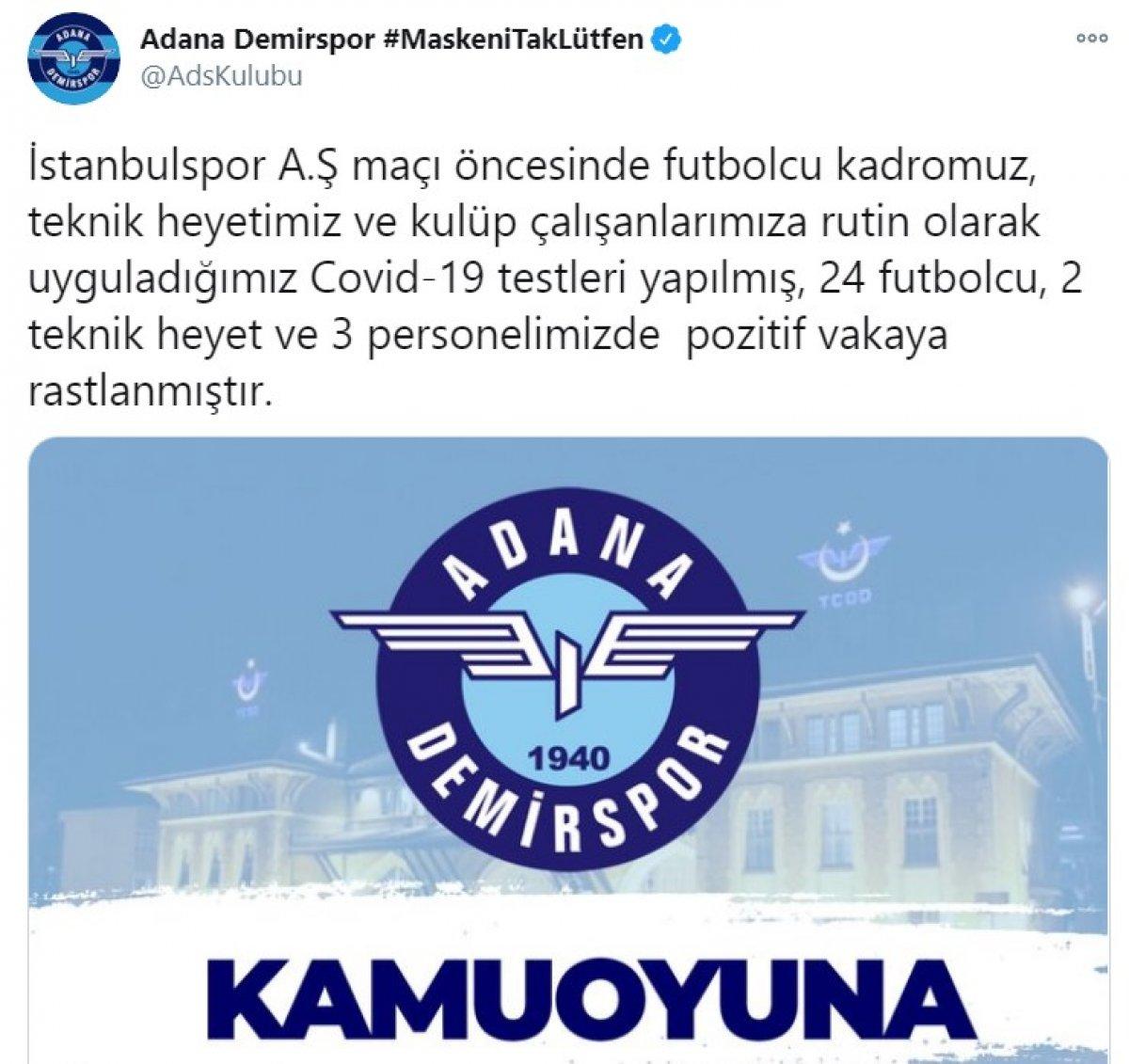 Adana Demirspor'da 29 pozitif vaka