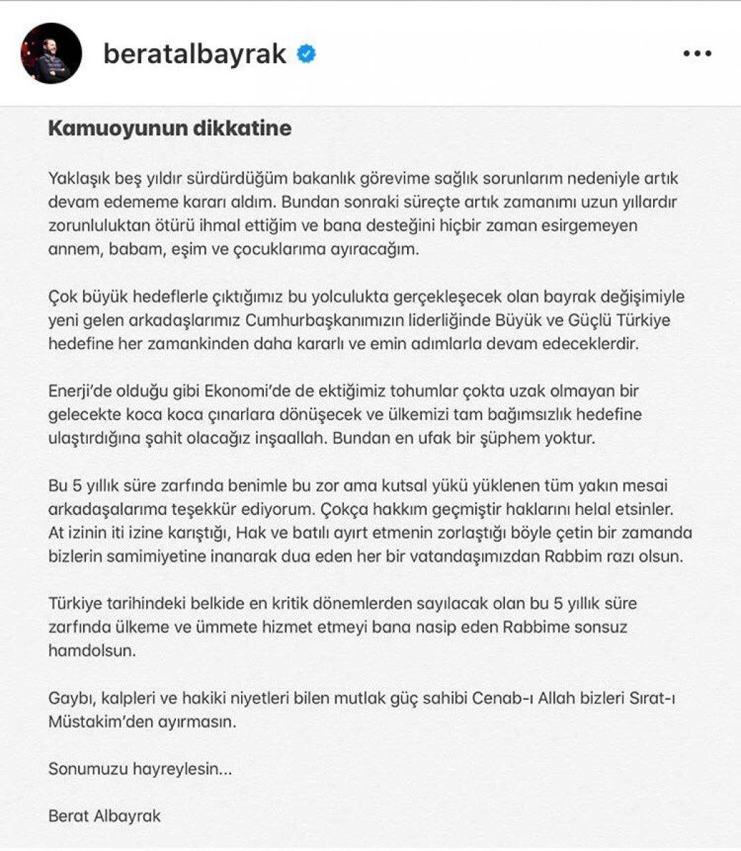 Berat Albayrak'ın istifa ettiği iddia edildi
