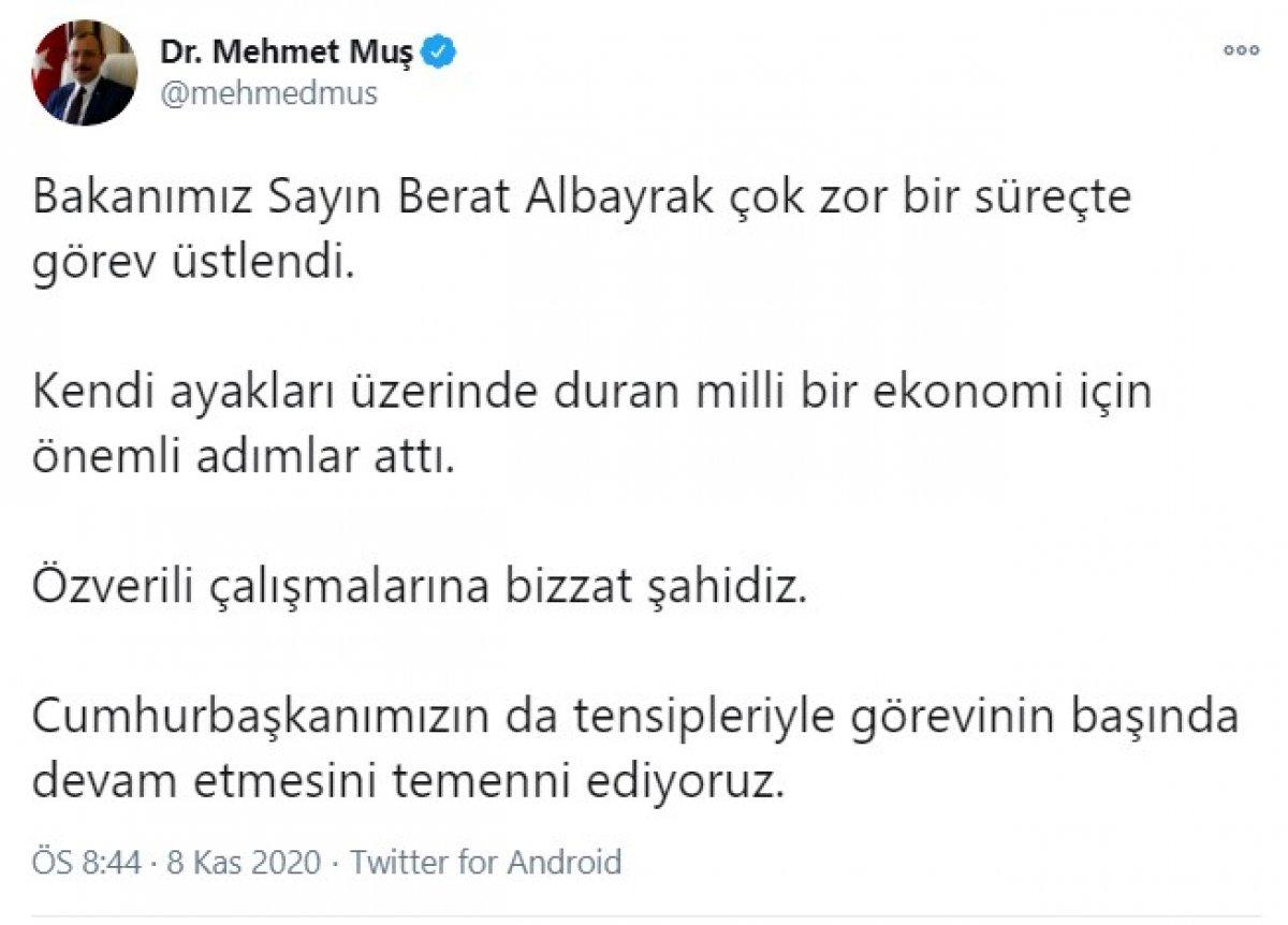 AK Partili Mehmet Muş'tan Berat Albayrak açıklaması