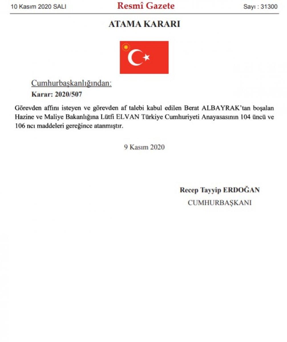 Hazine ve Maliye Bakanlığı görevine Lütfi Elvan atandı