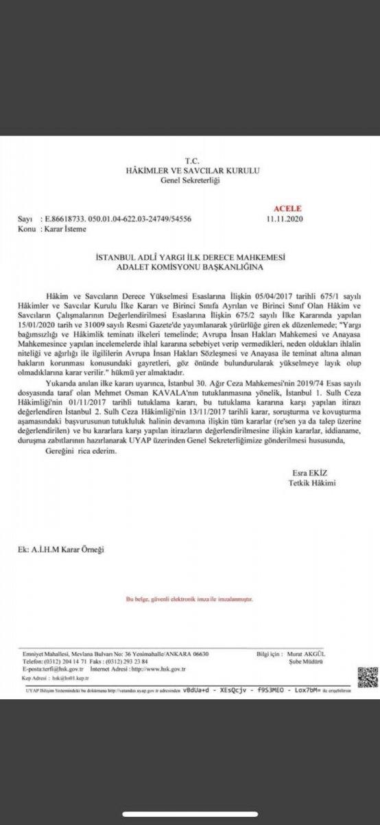 HSK, mahkemeden Osman Kavala'nın tutuklama karar belgelerini istedi