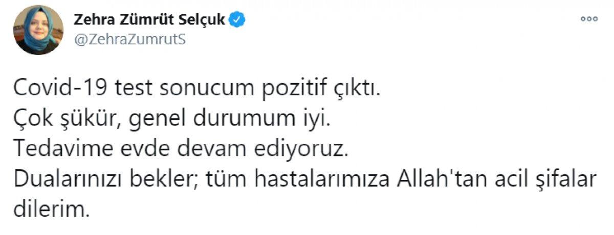 Zehra Zümrüt Selçuk'un koronavirüs testi pozitif çıktı