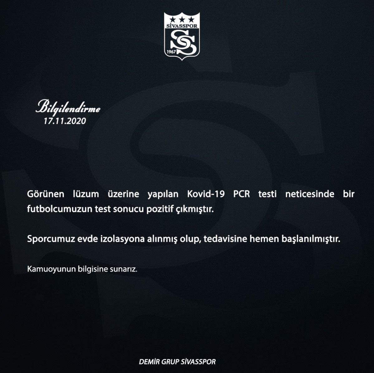 Sivasspor'da 1 futbolcu koronavirüse yakalandı