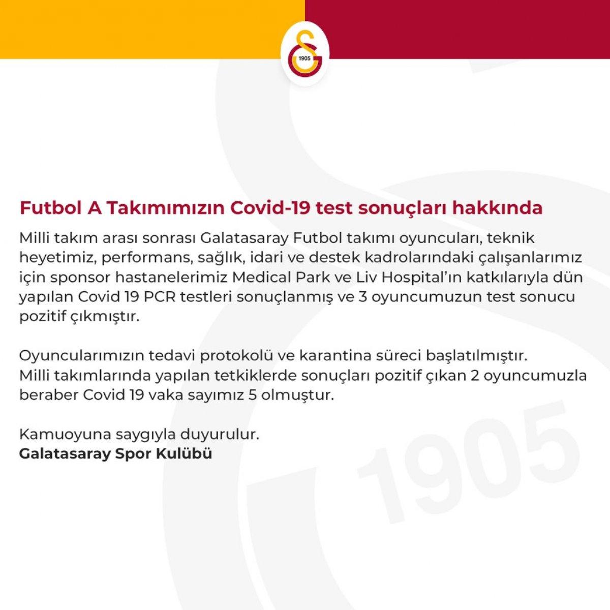 Galatasaray'da 3 koronavirüs vakası daha