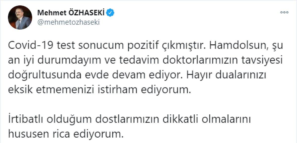 Mehmet Özhaseki'nin koronavirüs testi pozitif çıktı