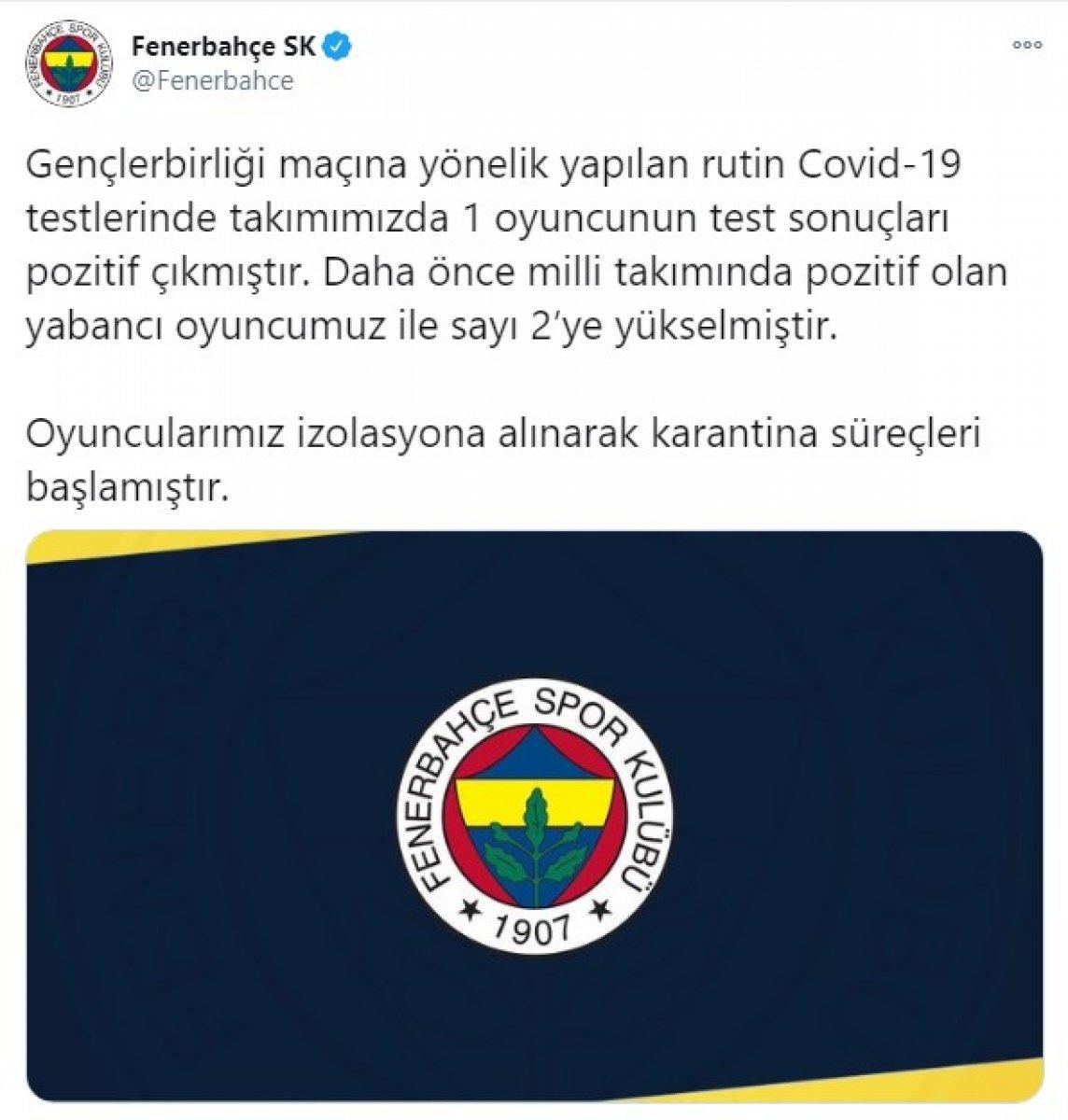 Fenerbahçe'de 1 futbolcu daha koronavirüse yakalandı