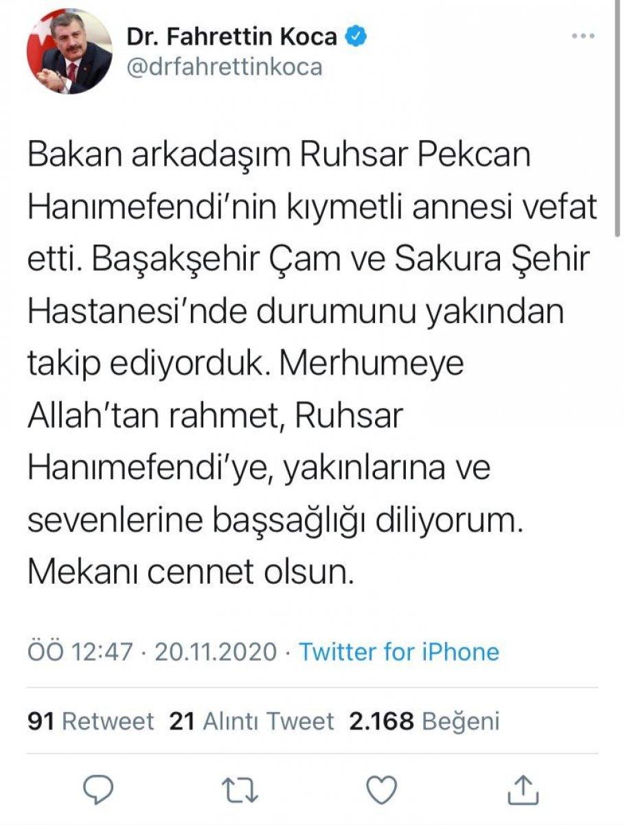 Ticaret Bakanı Ruhsar Pekcan'ın annesi hayatını kaybetti