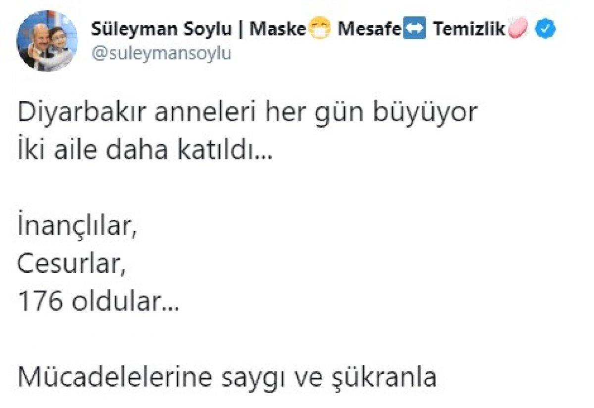 Süleyman Soylu: Diyarbakır annelerine iki aile daha katıldı