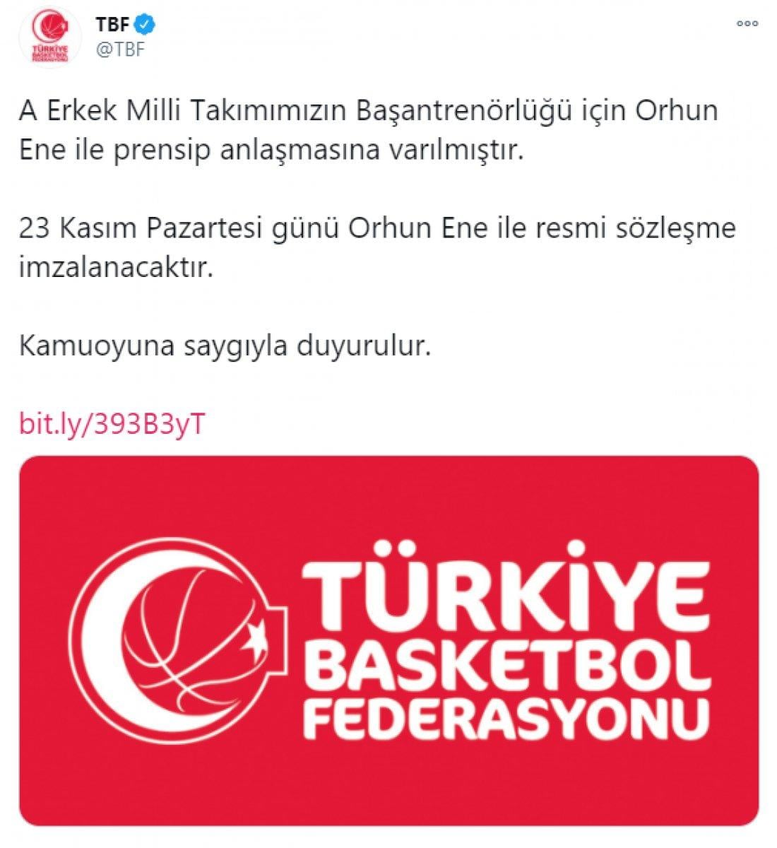 A Milli Basbetbol Takımı'nın başına Orhun Ene getirildi