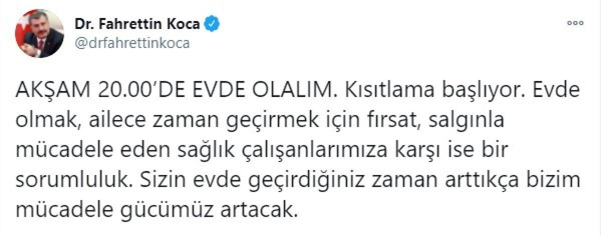 Fahrettin Koca: Akşam 20.00'de evde olalım