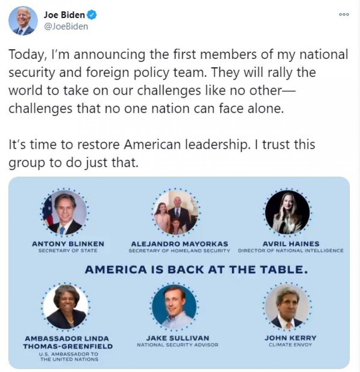 Yeni ABD Başkanı Joe Biden kabinesini oluşturmaya başladı