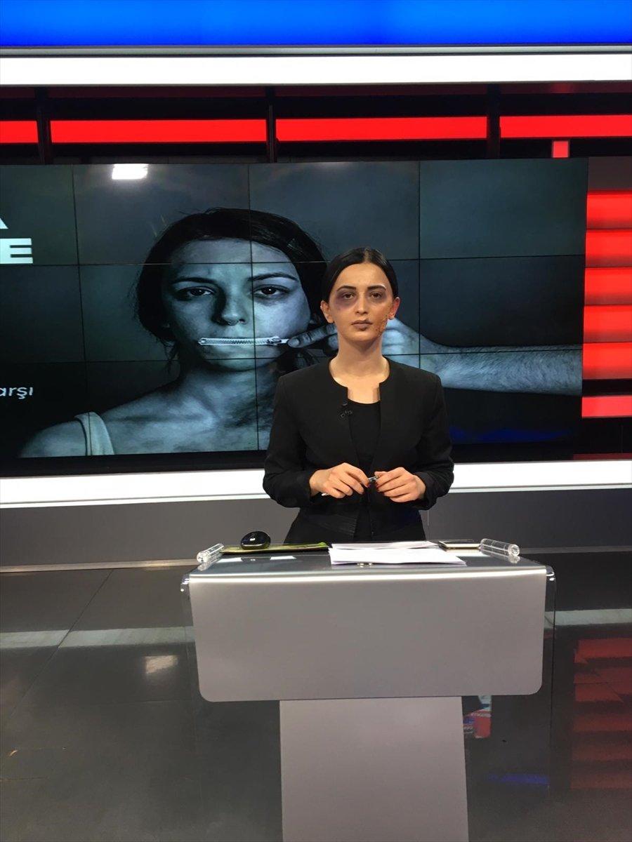 Ordu'da spiker, 'şiddet mağduru kadın' makyajıyla haber sundu