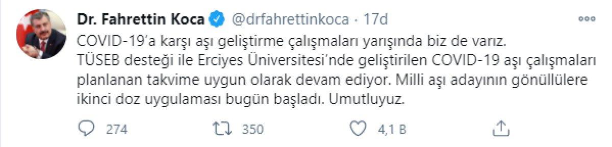 Yerli aşıda ikinci dozun uygulamasına başlandı