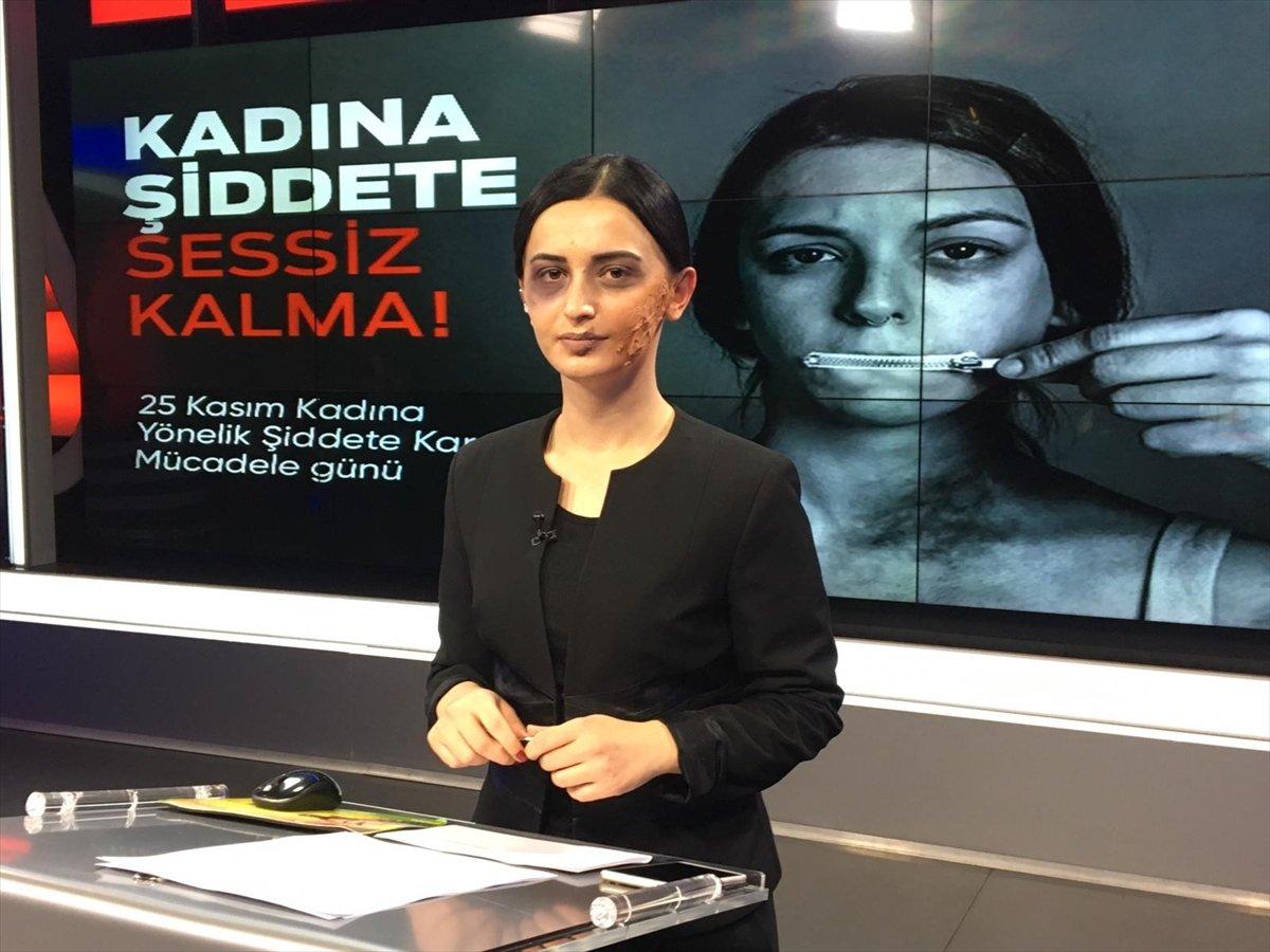 Ordu'da spiker, 'şiddet mağduru kadın' makyajıyla haber sundu