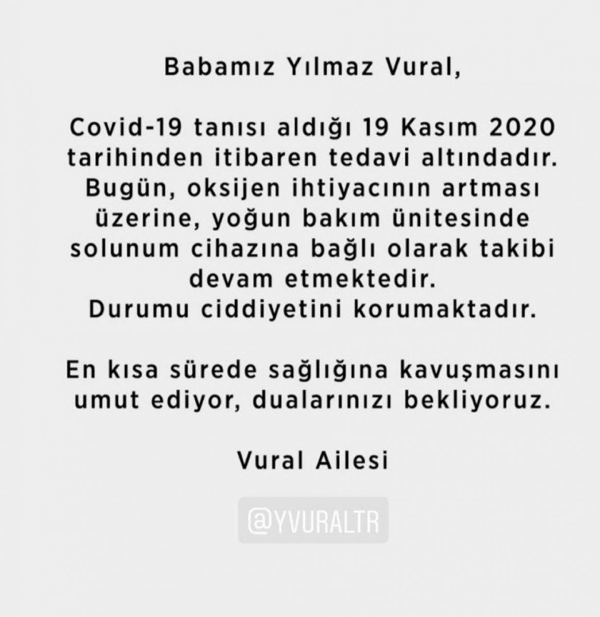 Yılmaz Vural'ın sağlık durumuyla ilgili hastaneden açıklama