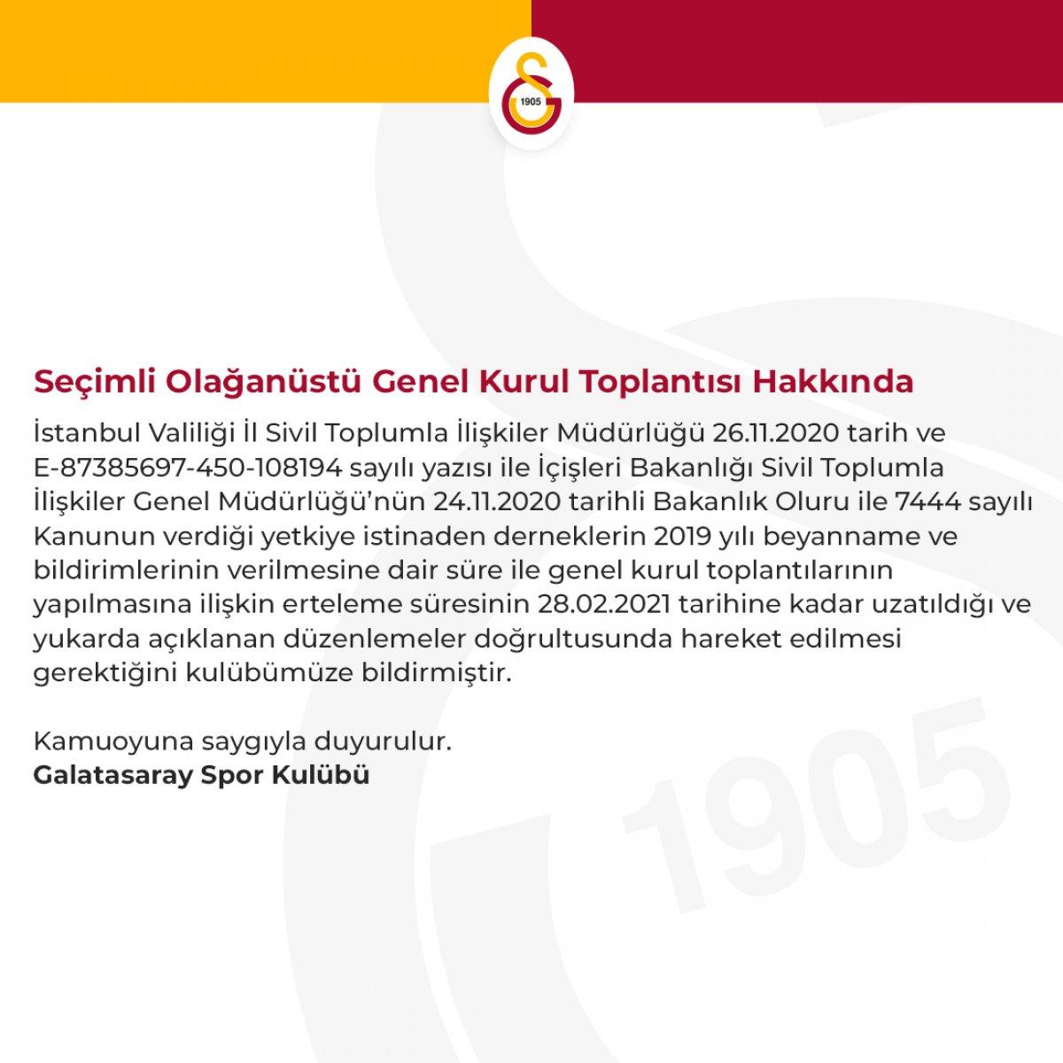 Galatasaray'da seçim resmen ertelendi