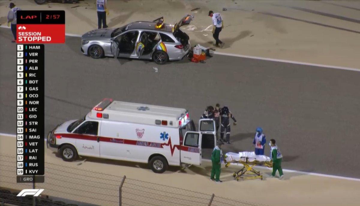 Formula 1 Bahreyn GP'de Grosjean'ın aracı alev aldı