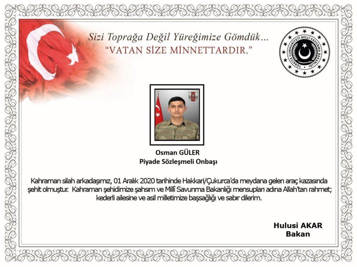 Kütahyalı Uzman Onbaşı Güler trafik kazasında şehit oldu