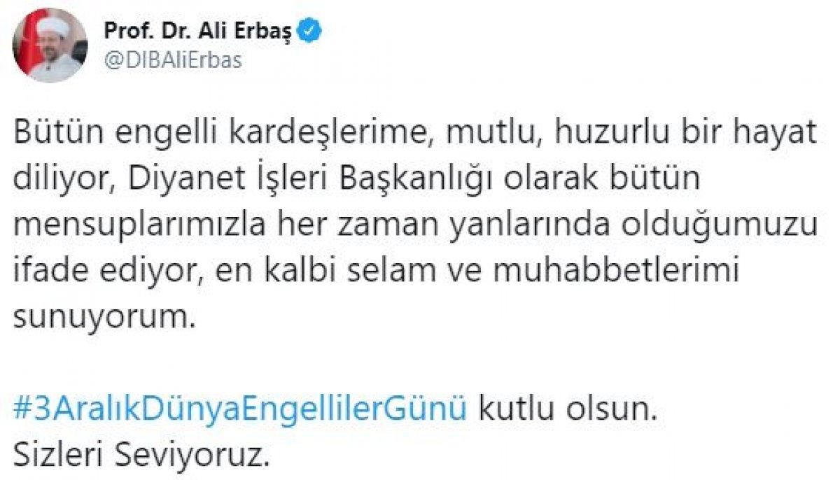 Ali Erbaş'tan Dünya Engelliler Günü paylaşımı