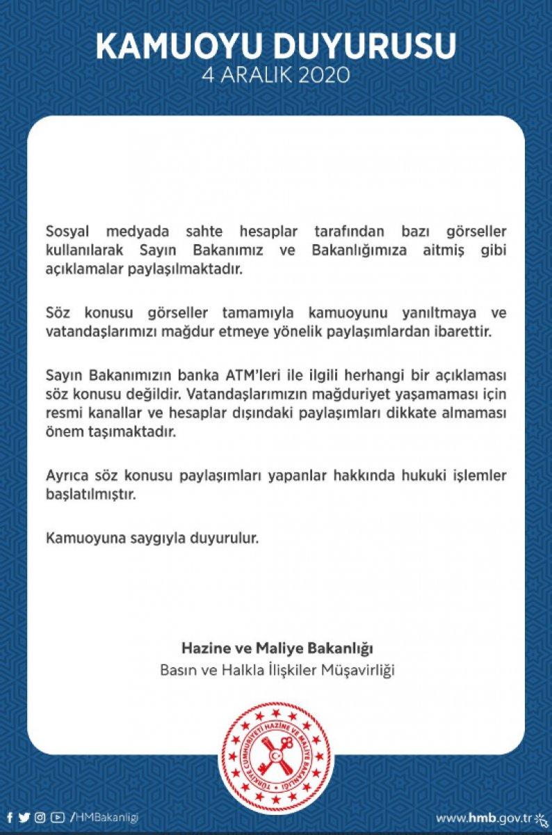 Hazine ve Maliye Bakanlığı banka ATM'leri ile ilgili uyarıda bulundu