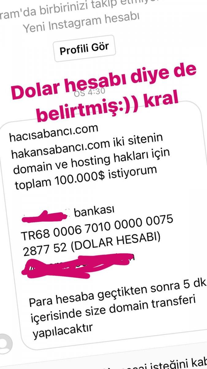 Takipçisi, Hacı Sabancı’dan 100 bin dolar istedi