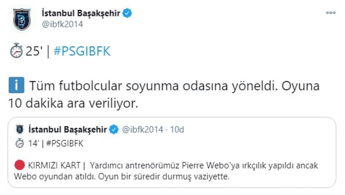 PSG - Başakşehir, maçına ırkçılık sebebiyle ara verildi