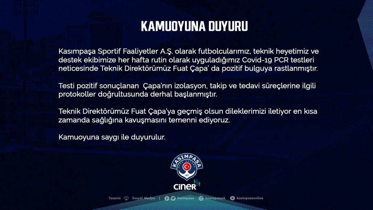 Kasımpaşa'da Fuat Çapa'nın koronavirüs testi pozitif