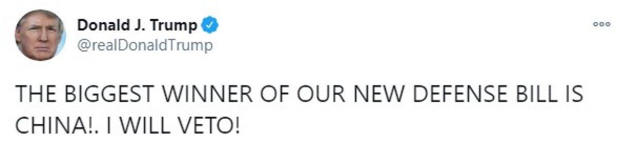 Trump: Yeni savunma bütçesini veto edeceğim