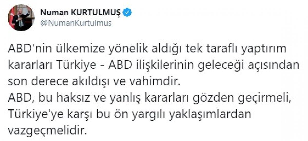 Numan Kurtulmuş: ABD bu haksız ve yanlış kararları gözden geçirmeli
