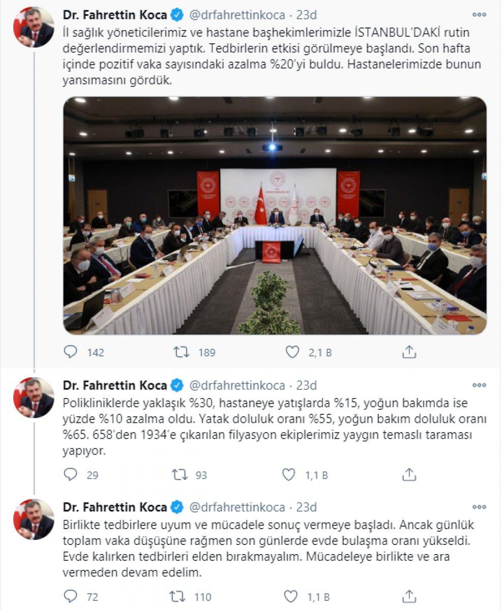 Fahrettin Koca: İstanbul’da pozitif vaka sayısında yüzde 20 azalma var