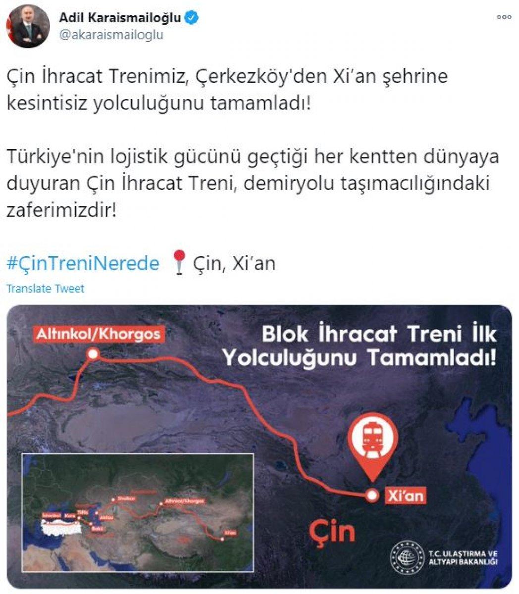 Çin ihracat treni, kesintisiz yolculuğunu tamamladı