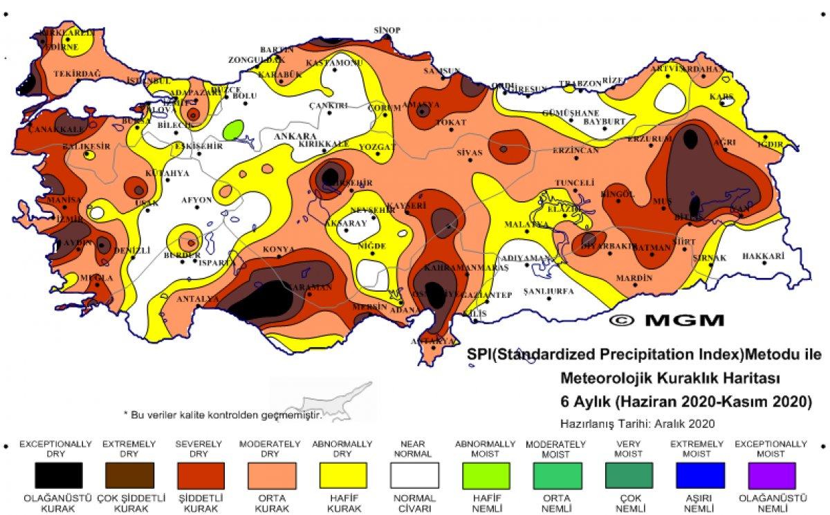 Türkiye’nin 9 aylık kuraklık haritası
