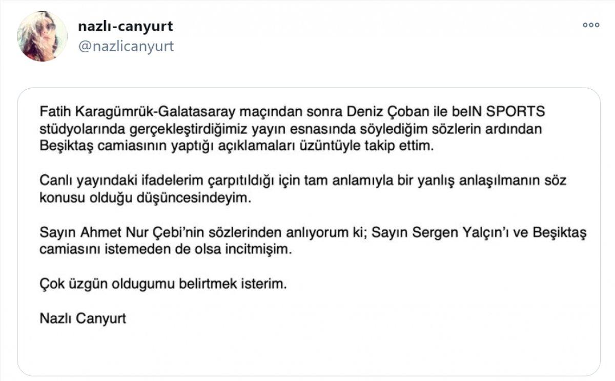 Nazlı Canyurt: Çok üzgün olduğumu belirtmek isterim