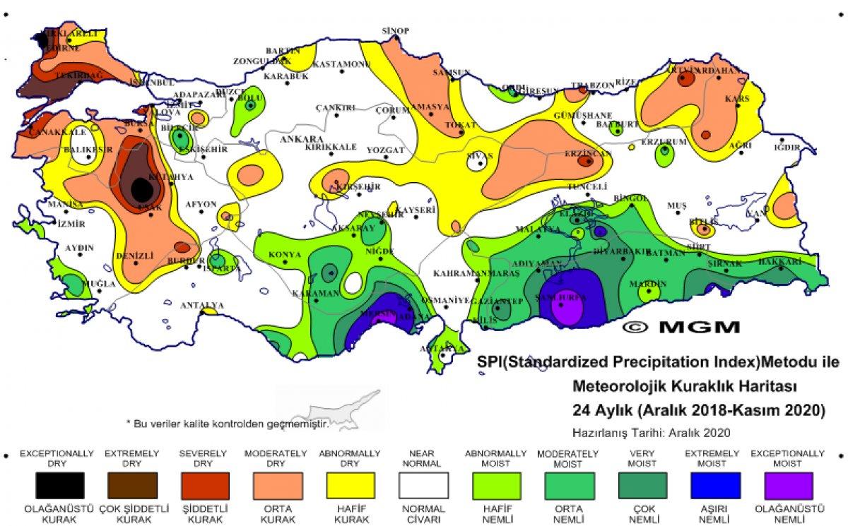 Türkiye’nin 9 aylık kuraklık haritası