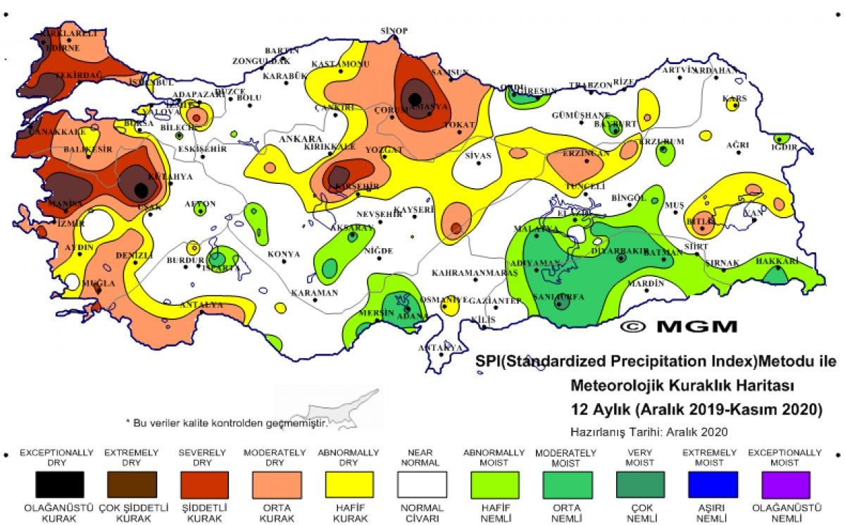 Türkiye’nin 9 aylık kuraklık haritası