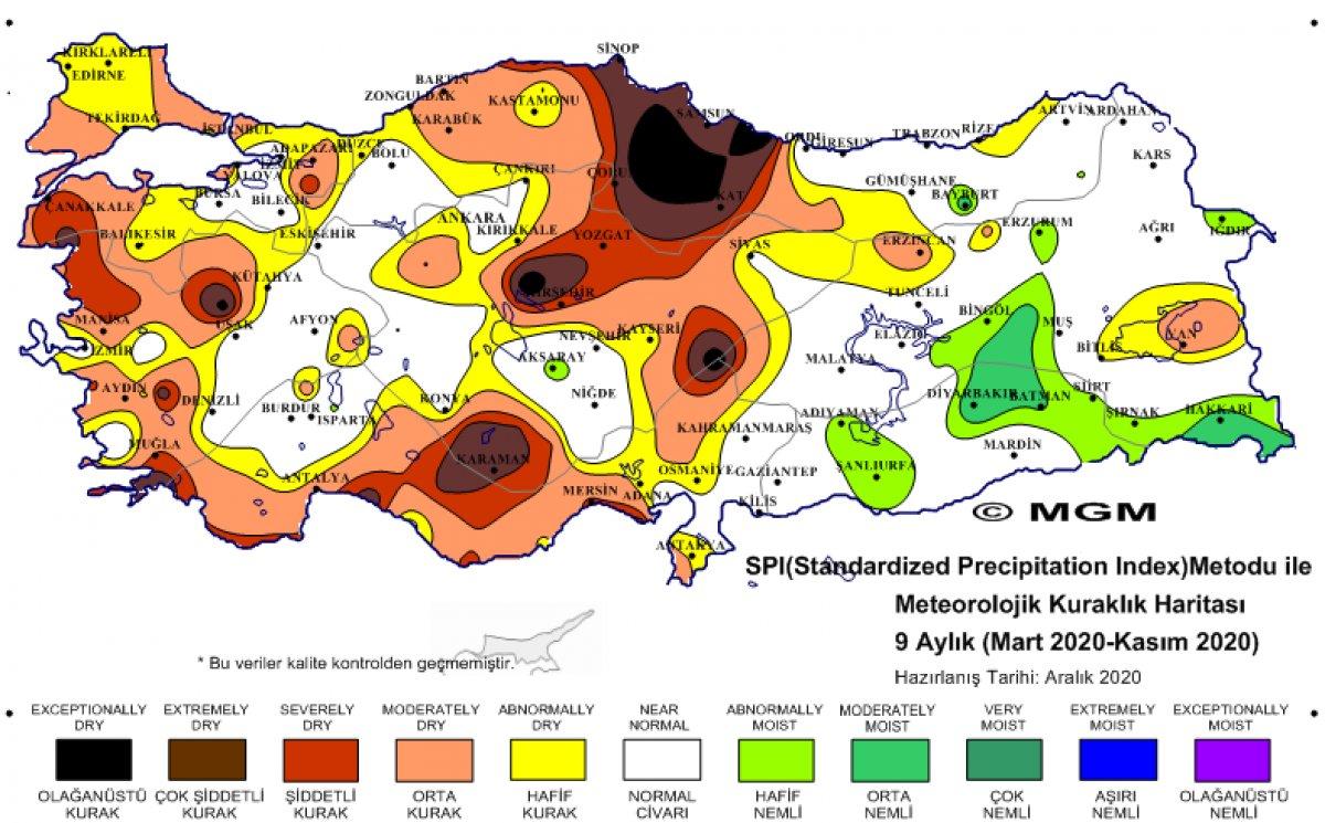 Türkiye’nin 9 aylık kuraklık haritası