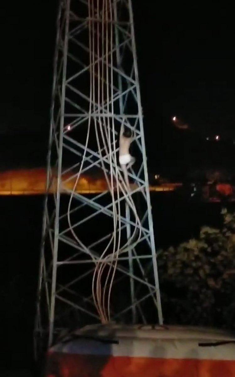 Denizli'de trafik cezası yiyince yarı çıplak yüksek gerilim hattına çıktı