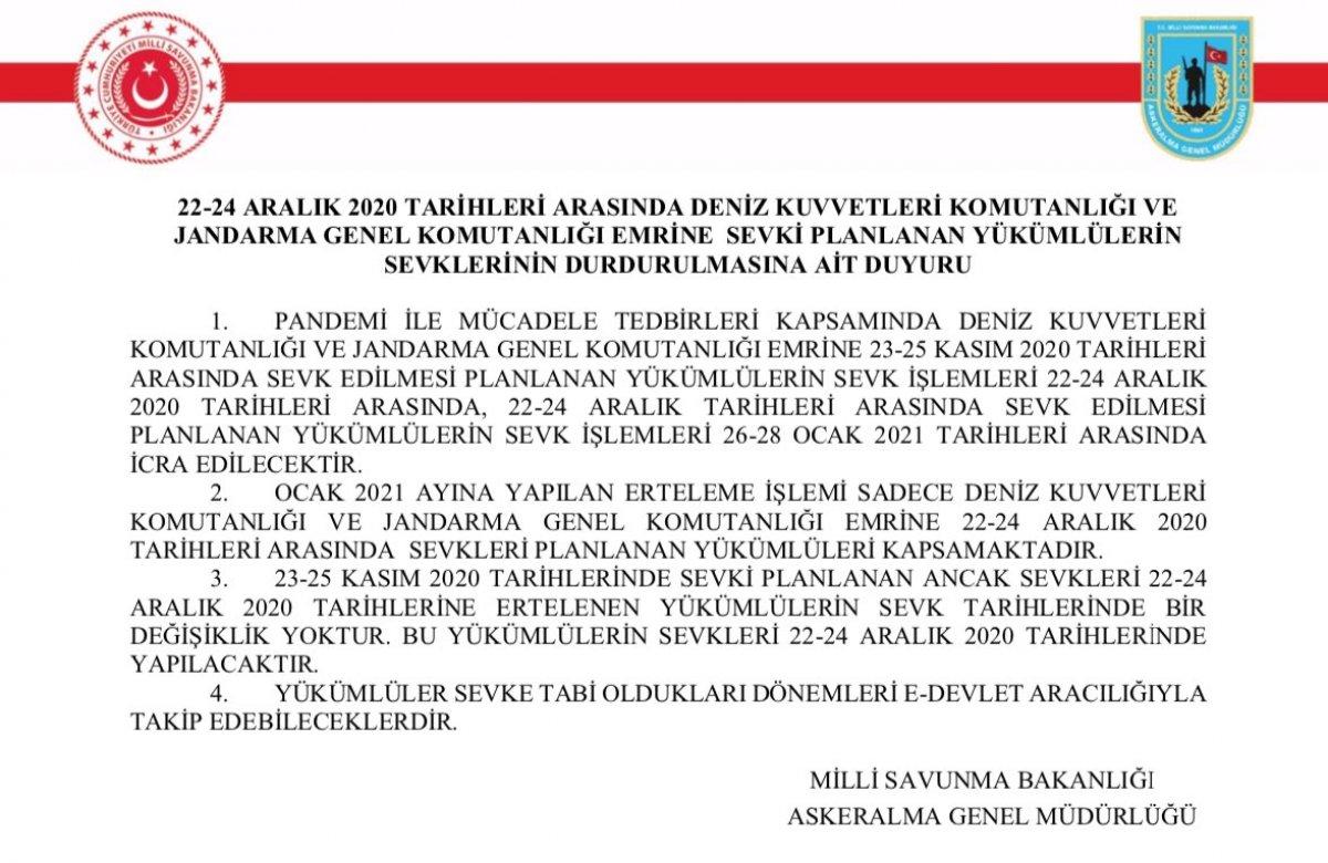 MSB'den asker sevkleriyle ilgili açıklama