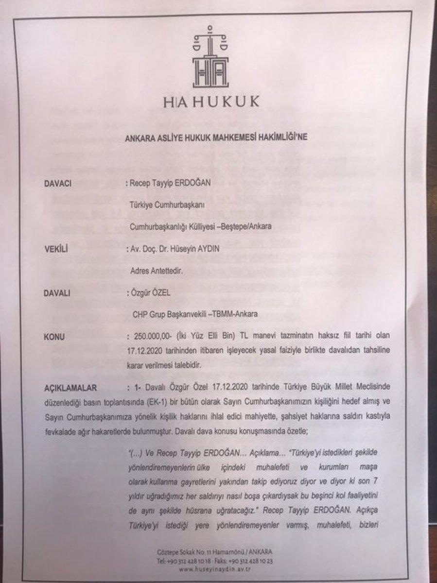 Cumhurbaşkanı Erdoğan, Özgür Özel'e dava açtı