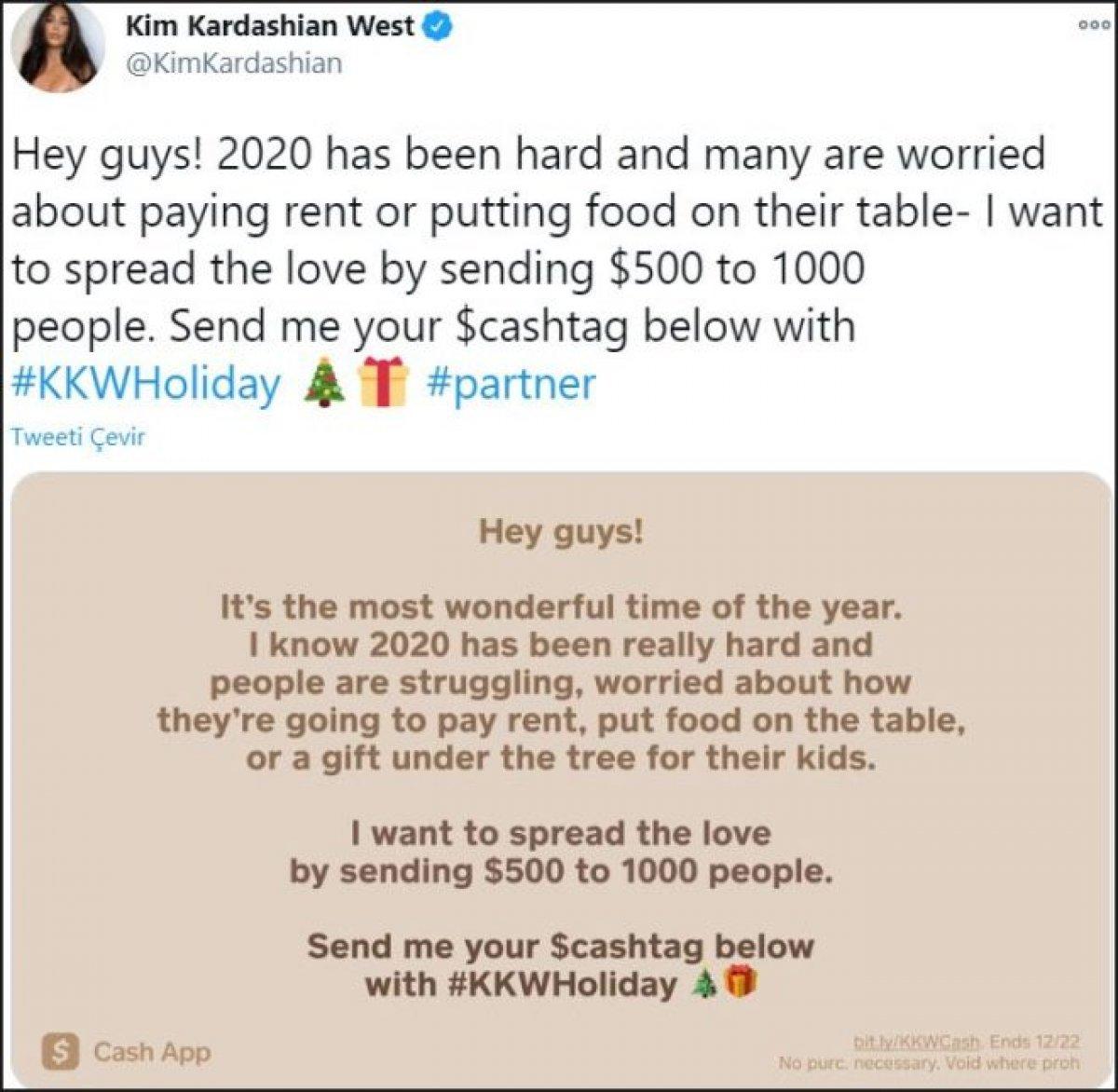 Kim Kardashian bin kişiye para verecek