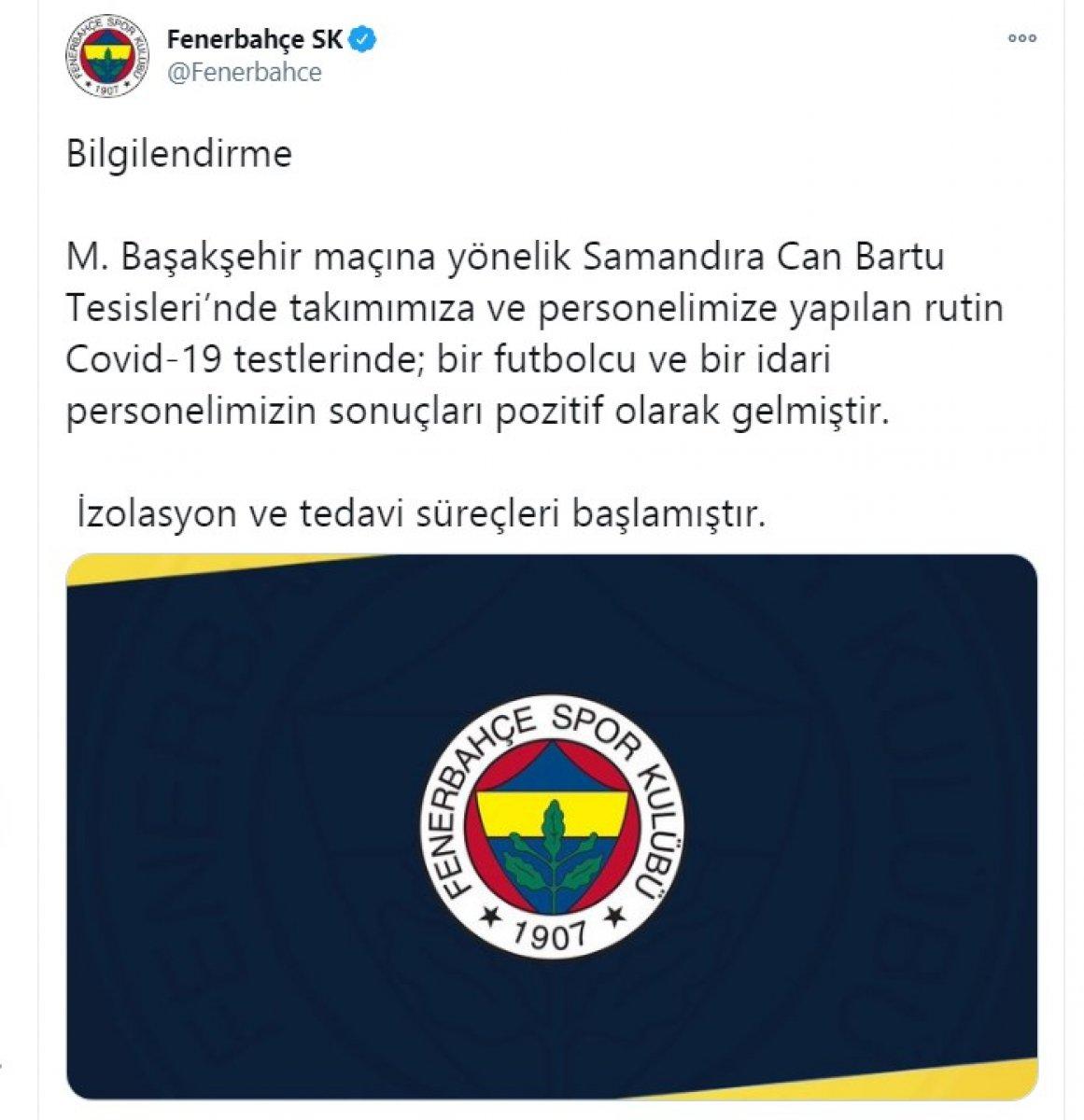 Fenerbahçe'de 1 futbolcu koronavirüse yakalandı